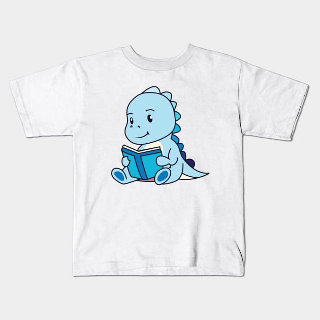 Cute Blue Dinosaur Kids T-Shirt by Kawaii Bomb